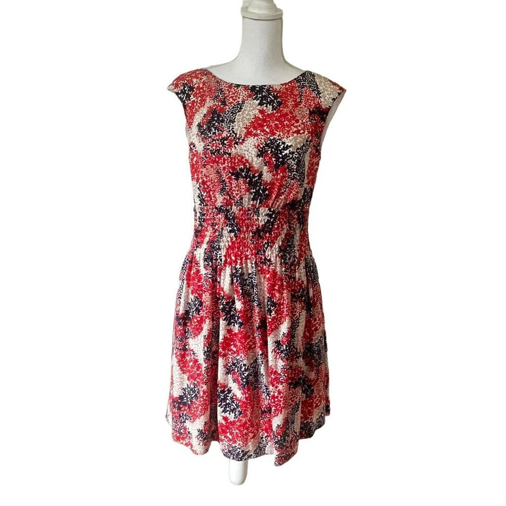 Jessica Simpson Dress White with Floral Print Sleeveless Knee Length Lined 10